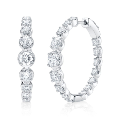 Shy Creation 3 5/8ctw Diamond Crown Setting 14k White Gold Inside Out Hoop Earrings 1
