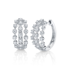 Shy Creation 3/8ctw Diamond Crown Settings 14k White Gold Huggie Hoop Earrings 1