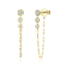 Shy Creation 1/4ctw Diamond 14k Yellow Gold Sparkle Chain Drop Earrings 1