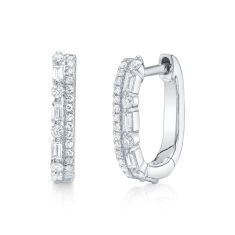 Shy Creation 1/3ctw Baguette Diamond 14k White Gold Oval Huggie Hoop Earrings 1