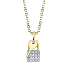 Shy Creation 1/20ctw Diamond 14k Yellow Gold Lock and Key Pendant Necklace 1