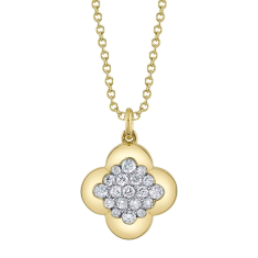 Shy Creation 1/4ctw Diamond 14k Yellow Gold Clover Pendant Necklace 1