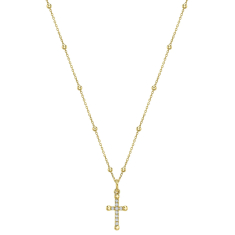 Shy Creation 1/15ctw Diamond 14k Yellow Gold Cross Pendant Necklace 1