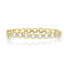 Shy Creation 1/4ctw Diamond 14k Yellow Gold Link Bangle Bracelet 1
