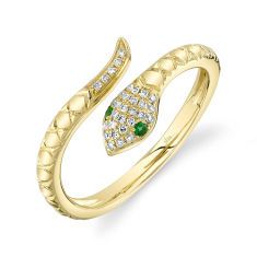 Shy Creation 1/15ctw Diamond and Green Garnet 14k Yellow Gold Snake Ring 1