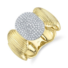Shy Creation 1/3ctw Diamond 14k Yellow Gold Ribbed Oval Ring 1