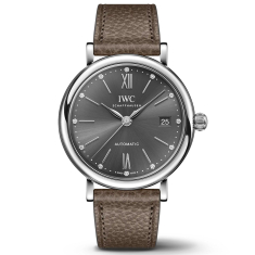 IWC Portofino Automatic Grey Dial Taupe Leather Strap Watch 37mm - IW458603 1