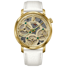Accutron x La Palina Goldie Spaceview Evolution Gold-Tone Dial White Leather Strap Watch 43.5mm - 27A205B 1