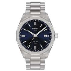 Tissot PRC 100 Solar Quartz Blue Dial Stainless Steel Watch 39mm - T1514221104100 1