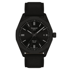 Tissot PRC 100 Solar Quartz Black Dial Black Leather Strap Watch 39mm - T1514223605100 1