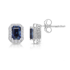 Kallati Blue Sapphire and 1/4ctw Diamond 14k White Gold Stud Earrings 1