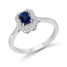 Kallati Blue Sapphire and 1/6ctw Diamond 14k White Gold Ring 1