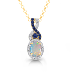 Kallati Opal, Sapphire, and 1/6ctw Diamond 14k Yellow Gold Pendant Necklace 1