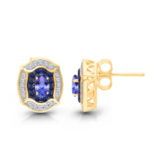 Kallati Tanzanite, Sapphire, and 1/5ctw Diamond 14k Yellow Gold Stud Earrings 1