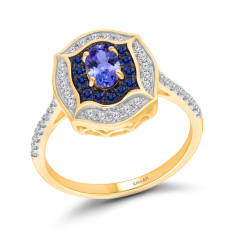 Kallati Tanzanite, Sapphire, and 1/5ctw Diamond 14k Yellow Gold Ring 1