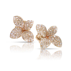 Pasquale Bruni Petit Garden Stud Earrings in 18k Rose Gold with White and Champagne Diamonds, Medium Flower 1