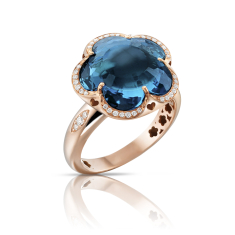 Pasquale Bruni Bon Ton Ring in 18k Rose Gold with London Blue Topaz and Diamonds - Size 7 1