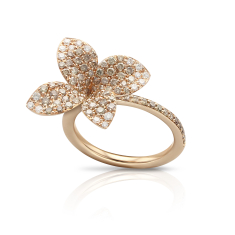 Pasquale Bruni Petit Garden Ring in 18k Rose Gold with White and Champagne Diamonds, Medium Flower - Size 7 1