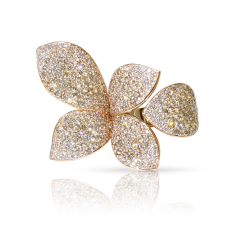 Pasquale Bruni Giardini Segreti Five Leaves Medium Flower Ring in 18k Rose Gold with White and Champagne Diamonds - Size 7 1