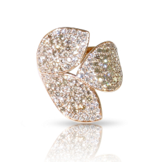 Pasquale Bruni Giardini Segreti Three Leaves Ring in 18k Rose Gold with White and Champagne Diamonds - Size 7 1