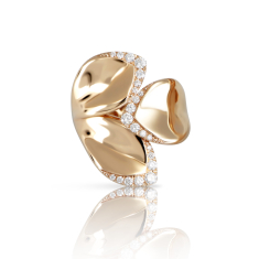 Pasquale Bruni Giardini Segreti Three Leaves Ring in 18k Rose Gold with White Diamonds - Size 7 1
