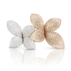 Pasquale Bruni Giardini Segreti Double Flower Ring in 18k Rose and White Gold with White and Champagne Diamonds - Size 7 1