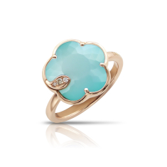 Pasquale Bruni Petit Joli Ring in 18k Rose Gold with Sea Moon Gem, White and Champagne Diamonds - Size 7 1