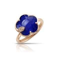 Pasquale Bruni Petit Joli Ring in 18k Rose Gold with Rock Crystal and Lapis Lazuli Doublet, White and Champagne Diamonds - Size 7 1