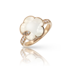 Pasquale Bruni Petit Joli Lunaire Ring in 18k Rose Gold with Pearl of the Moon Gem, White and Champagne Diamonds - Size 7 1
