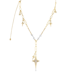3/8ctw Diamond 14k Yellow Gold Star Paperclip Link Necklace 1