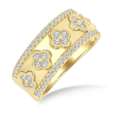 5/8ctw Diamond 14k Yellow Gold Clover Wide Band Ring 1
