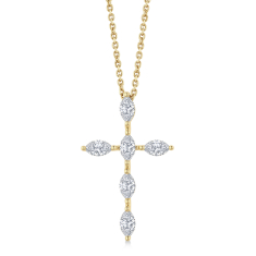3/4ctw Marquise Diamond 14k Yellow Gold Cross Pendant Necklace 1