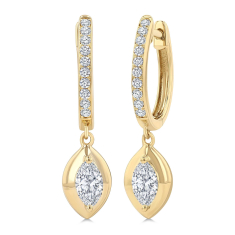 1/4ctw Marquise Diamond 14k Yellow Gold Hoop Drop Earrings 1