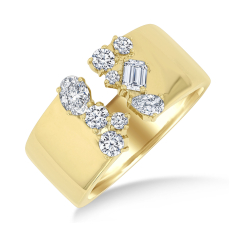 3/4ctw Mixed Shape Diamond 14k Yellow Gold Open Wide Band Ring 1