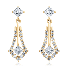 Downton Abbey 1ctw Princess Lab Grown Diamond 14k Yellow Gold Drop Earrings - Lady Mary 1