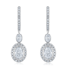 Downton Abbey 1 3/4ctw Oval Lab Grown Diamond 14k White Gold Halo Drop Earrings - Cora Grantham 1