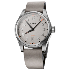 Oris ProPilot Date Grey Dial Grey Leather Strap Watch 41mm - 733 7805 4163 20 15LC 1