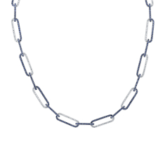 1 1/4ctw Diamond and Blue Sapphire 18k White Gold A-Link Necklace 1