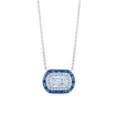 Kwiat Ashoka Diamond and Sapphire 18k White Gold Halo Pendant Necklace 1