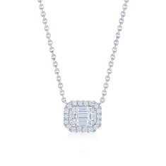 Kwiat Sunburst 3/8ctw Emerald Diamond 18k White Gold Halo Pendant Necklace 1