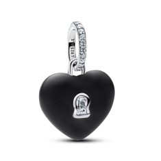 Final Sale - Pandora Matte Black Ceramic Heart Padlock Dangle Charm 1