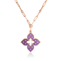 Roberto Coin Venetian Princess 18k Rose Gold Diamond and Purple Titanium Flower Long Necklace 1