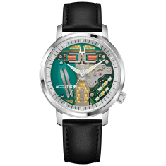 Men's Accutron Spaceview 314 Tuning Fork Black Leather Strap Watch 39mm - 26A211 1