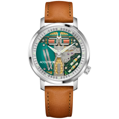 Men's Accutron Spaceview 314 Tuning Fork Camel Brown Leather Strap Watch 39mm - 26A212 1