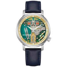Men's Accutron Spaceview 314 Tuning Fork Blue Leather Strap Watch 39mm - 26A213 1