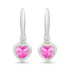 Heart Created Pink Sapphire and Created White Sapphire Sterling Silver Drop Earrings 1