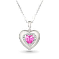 Heart Created Pink Sapphire and Created White Sapphire Sterling Silver Halo Pendant Necklace 1