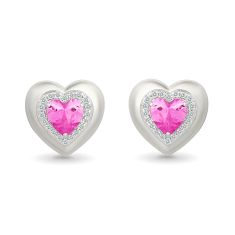 Heart Created Pink Sapphire and Created White Sapphire Sterling Silver Halo Stud Earrings 1