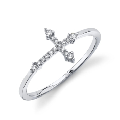 Shy Creation 1/10ctw Diamond 14k White Gold Cross Ring 1