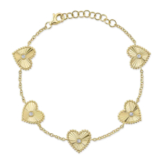 Shy Creation 1/10ctw Round Diamond Yellow Gold Bezel Heart Bracelet 1